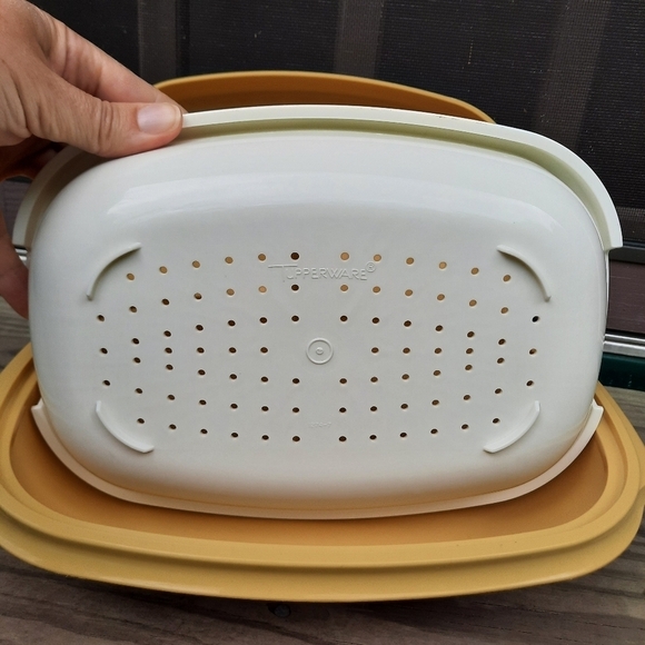 Vintage Tupperware Microwave Vegetable Steamer Harvest Gold 4 piece set 1273-7 - Picture 11 of 15